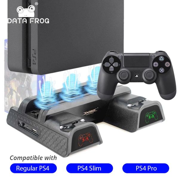 Racks Data Frog Vertical Cooling Lüfterstand für PS4 PS4 Slim PS4 Pro -Konsole Dual Controller LED -Ladegerät für Sony PlayStation 4