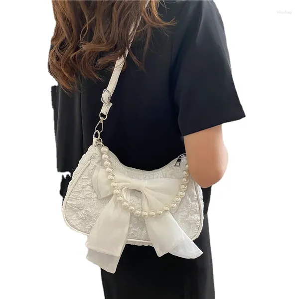 Hobo Pearl Handalı Çanta Retro Lüks Tasarımcı Çanta Yay Dekor Crossbody Çantalar Moda Tuval Kadınlar 2024 Trend Omuz Çüzek