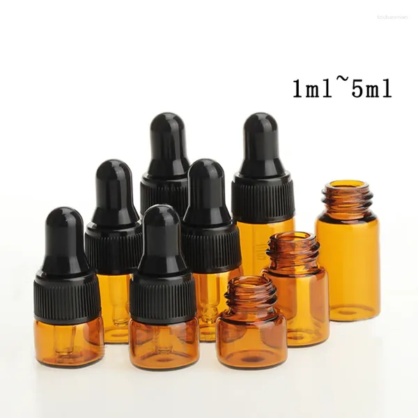 Depolama Şişeleri Boş mini esansiyel yağ 1ml 2ml 3ml Siyah Kapalı Amber Cam Damlalı Küçük Örnek