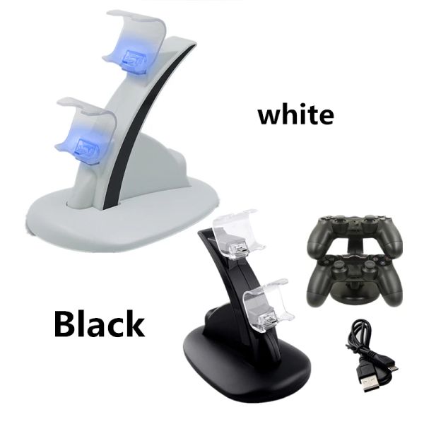 Carregador do controlador Chargers Dock LED Dual USB PS4 Station Stand para Sony PlayStation 4 PS4 / PS4 Pro / PS4 Slim Black White