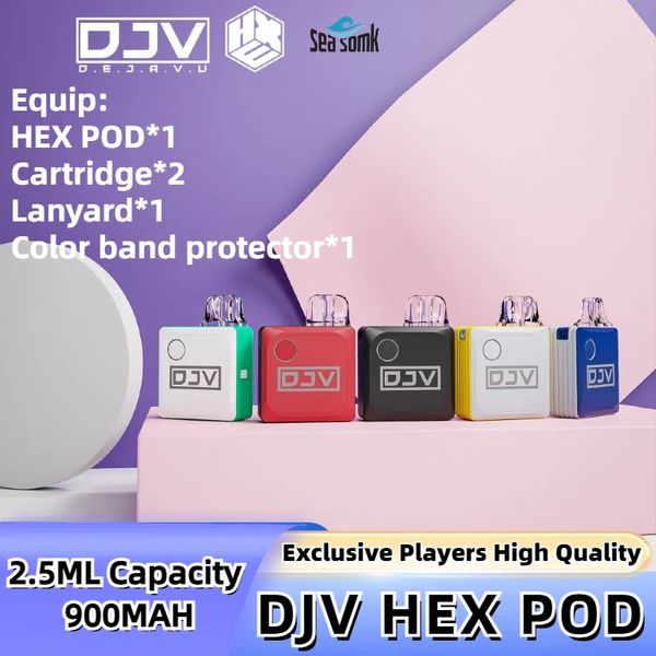 Orijinal DJV Hex Pod E Sigara 5 Renk Cihaz Vape Kalem 900mAH 2.5ml Kapasite Kartuş Pod Oynatıcı Refah Krayda Renk Bant Koruyucu Ücretsiz Yağ ile Yüksek Kaliteli Pod