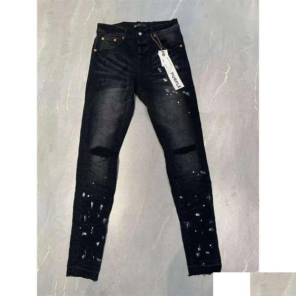 Мужские джинсы фиолетовые бренд дизайнер царапин джинсовые брюки модные брюки прямой дизайн ретро -уличная одежда повседневная спортивные штаны женщины бросают de dh6ou