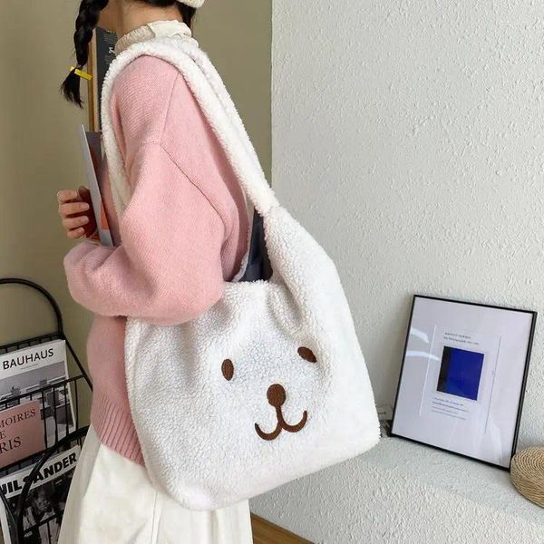 Bag 2024 große Kapazität Lamm Wolle weiblich ein Schulter trendiger Herbst und Winter Wild Korean Ins Bear Tote