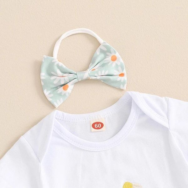 Kleidungssets geborene Baby-Mädchen Kleidung Kurzarm Blumenblätter Stickerei Strampler ausgestattet Hose Headbnd Summer Outfit 0-18m