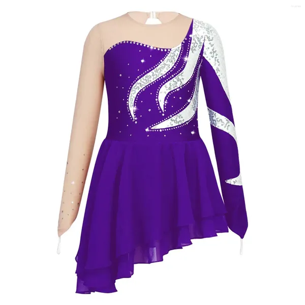 Stage Wear Kids Girls Rhinestone lantejas de patinação de patinação ginástica de balé de baile de baile de baile de baile de baile de dança