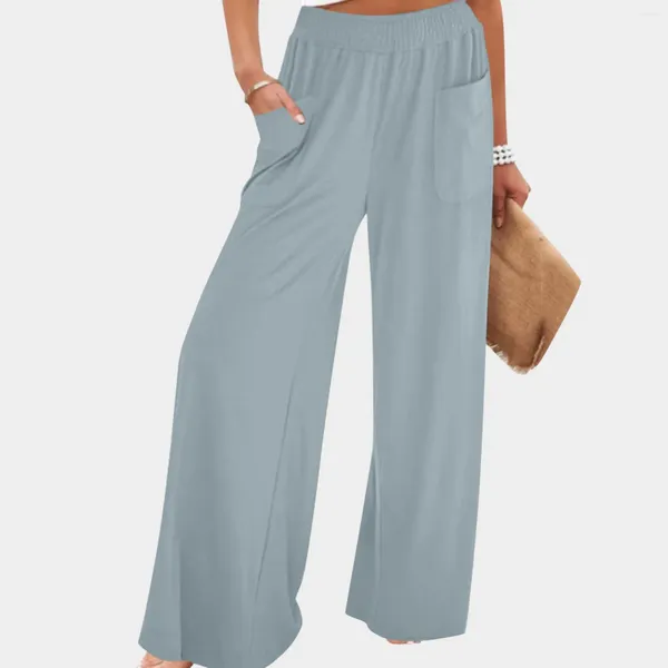 Pantaloni da donna in lenzuola per gamba per donne elastico pantaloni casual sciolti Summer Beach Boho Resort 2024
