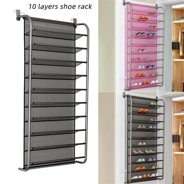 Rack Loozykit 36 paia sopra la porta per scarpe appesa a 10 livelli S Organizzatore Scaffale montato a parete per casa S Y200527