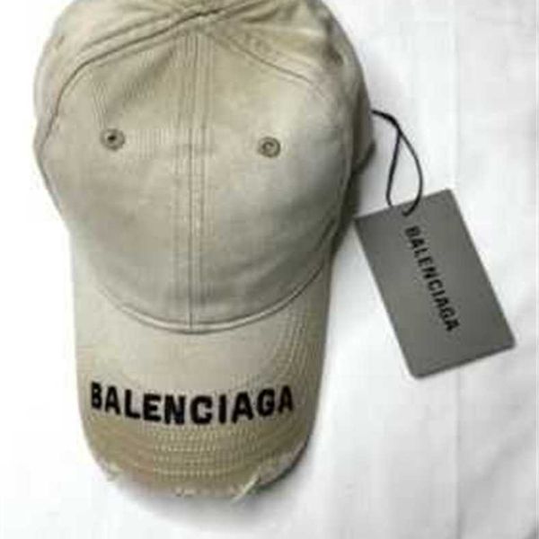 Designer Baseball Hat Hat Ball Ball Ball Ball Cap Belenciaaa bege angustiado Demin Wash Logo bordado beisebol