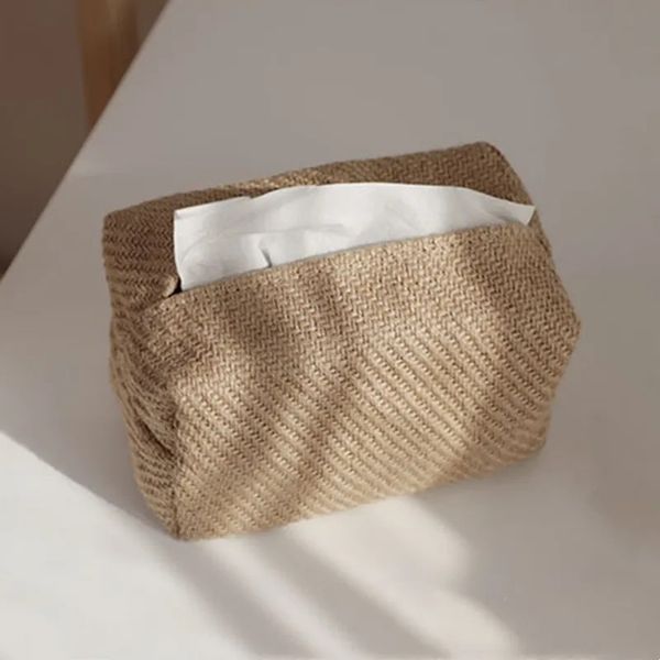 Einfache Tissue Box natürliche Jute -Baumwolle und Leinentuchkunstauto mit Saugpapierbox Aufbewahrungstasche Familie Wohnzimmertisch Gebrauch