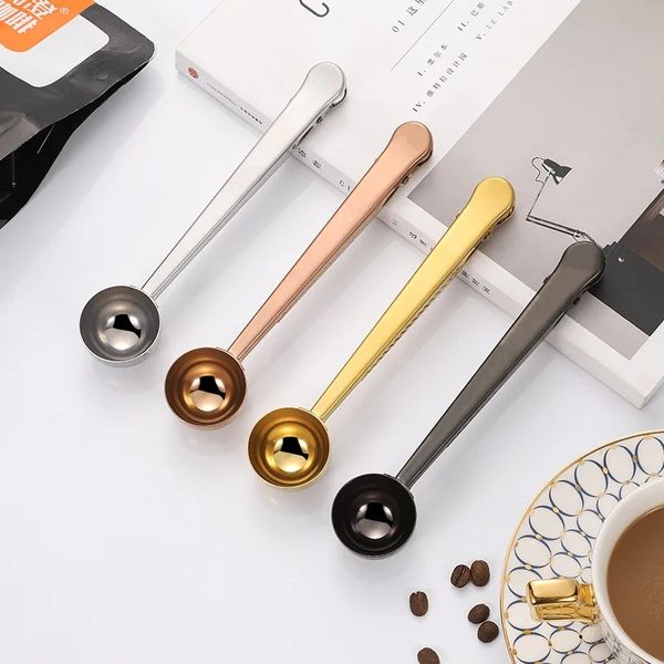 Zwei-in-One-Kaffee-Clip-Löffel Multifunktionales Lebensmittelversiegelungsbeutel Mund Clip Löffel Küche Gold Accessoires Empfänger Café Dekor