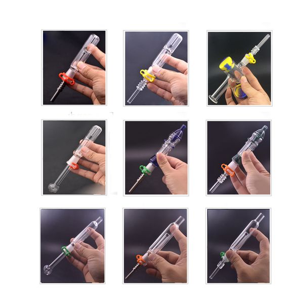 2 set cam su bongs sigara boruları 14mm seramik uç kuvars banger tırnak klips dabber aracı 20 stil sap dökülme geçirmez dab teçhizat bong cam yağ brülör boruları