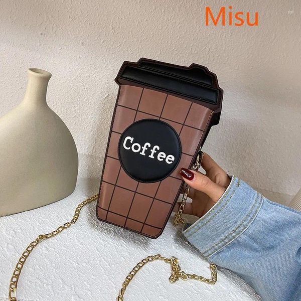 Tasche Frauen modische Schulter 2024 kleine Geldbörse Frau süßer Eimer lustiger Modekette bedruckte Kaffee Crossbody