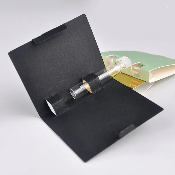 Garrafas de armazenamento 1000pcs 2ml Garrafa de perfume de vidro para teste Pacote de teste Caixa cosmética personalizável vazia com cartão de papel por DHL