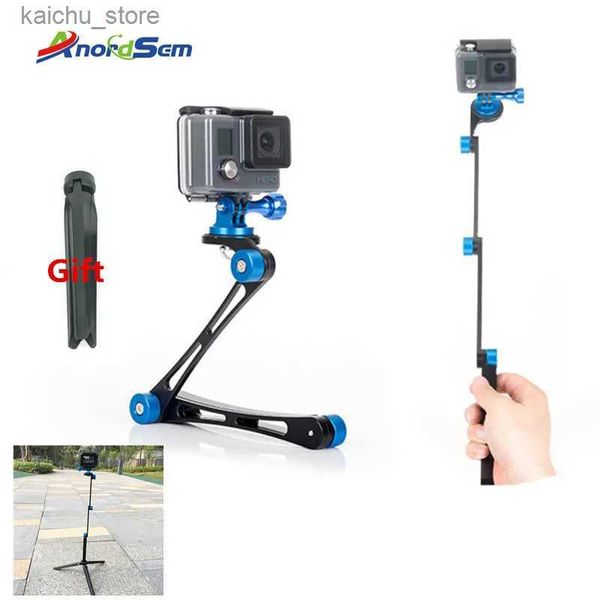 Acessórios de alumínio de alumínio de selfie monopodos ANORDSEM 360 graus giram o pólo dobrável/monopod para o herói GoPro 7/6/5/4/3+/3/câmeras de sessão para Yi 4K Y240418