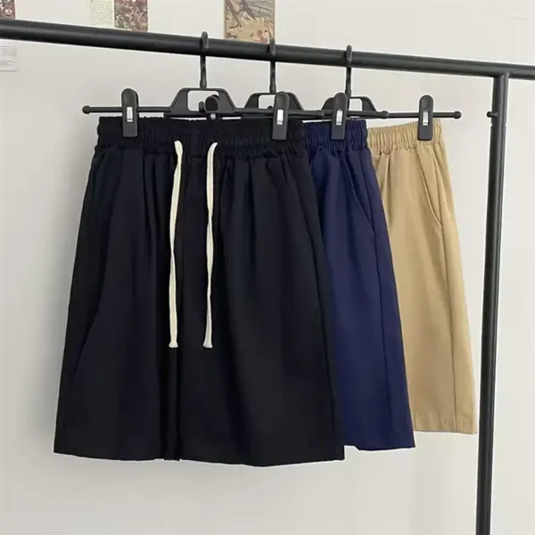 Herren -Shorts Herren Sommer lässige Elastizitätssee Taille mit Taschen Einfacher Farbe gerade weites Bein für Streetwear