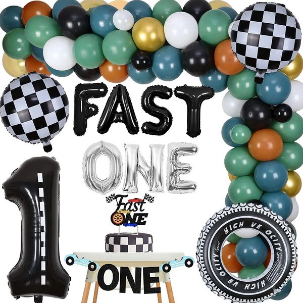 Decorações de aniversário com tema de carro de corrida Sursurprise para meninos 1º de festas de aniversário de festas de balão Kit de guirlanda 240410