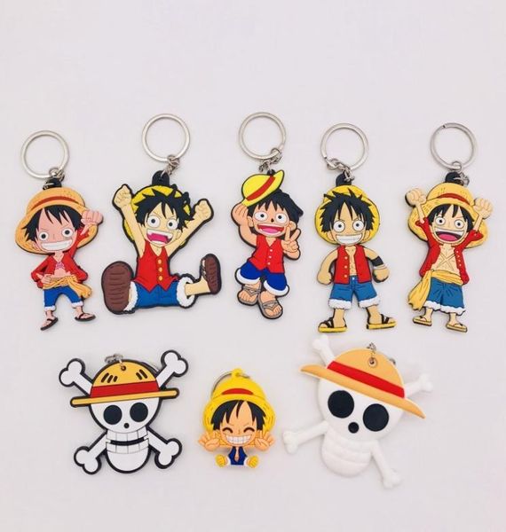 20pcs Designers fumetti Figura Keechchain One Piece Soft PVC 3D Doppio anime laterale Chiave Ring Kids Kids Key Key Holder Party G7950421