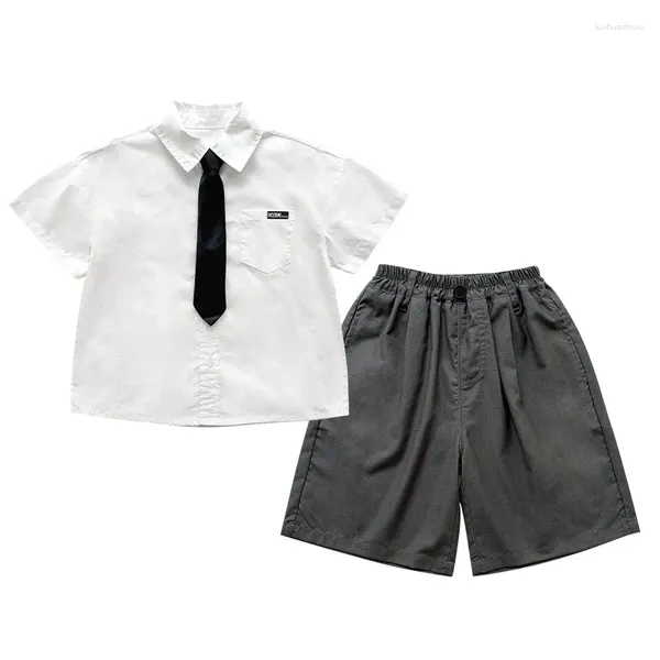 Kleidungsstücke Kinder Preppy Style Anzug 2024 Sommer koreanische Jungen Fashion gutaussehendes Hemd und Shorts zweiteilige Set