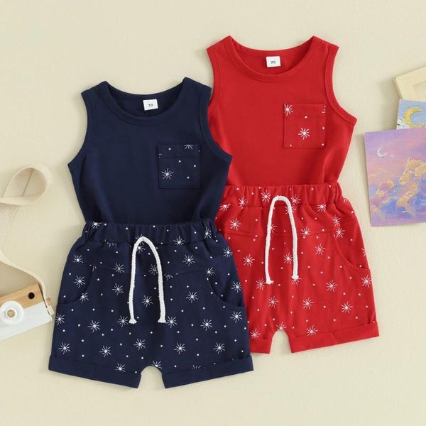 Roupas Conjuntos de roupas Summer Toddler Boy Shorts Definir estampas estreladas Tops elásticos na cintura de roupa casual traje de roupa casual