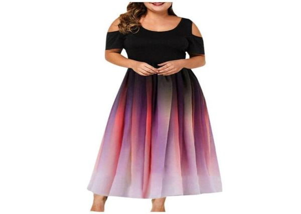 Plus -Size -Kleider kalte Schulter Ombre Round Neck Kleiderabendparty -Gradient Offshoulder Rüschen Vestidos Sommer Übergroße Sund 7066838