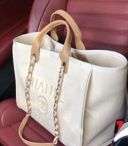 Tasarımcı Büyük Deauville Tote Plaj Çantaları Lüks Çanta Çantası Mağazası Seyahat Omuz Çantası Kadınlar Erkekler İnci Altın Zincir Çantası Duffle Moda Crossbody Yaz Debriyaj Çantası