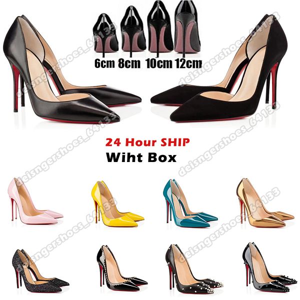 Tasarımcı Kadın Yüksek Topuk Ayakkabı Kırmızı Parlak Dipler 6cm 8cm 10cm 12cm İnce Topuklar Siyah Kırmızı Çıplak Patent Deri Kadınlar Pompalar Lady Seksi Partisi Düğün Ayakkabıları Toz Çantası 35-42