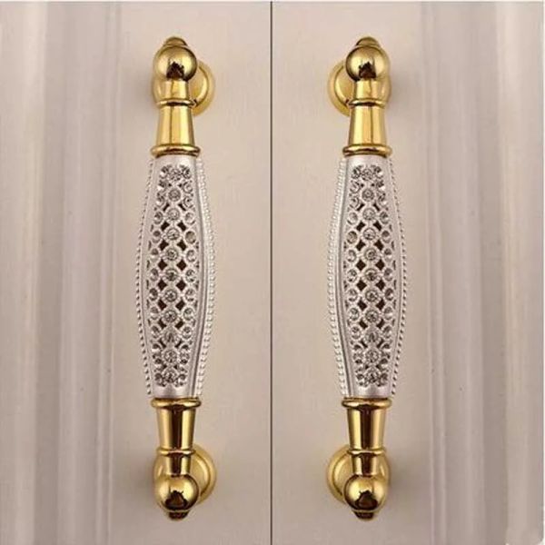 Zieh 128 mm Fashion Deluxe Glas Diamantmöbel Griff Gold Küchenschrank Garderobe Griffe Ziehen Sie K9 Kristall ziehen Knopf 5 