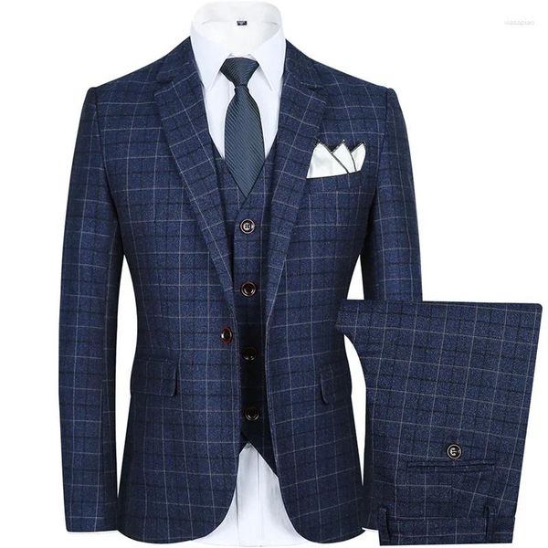 Herrenanzüge Mantelhosen Weste Britisch -Stil Slim Fit |Plaid großer Größe 5xl Hochzeitsbräutigam High -End 3 Stück Set Jacke Blazer Hosen