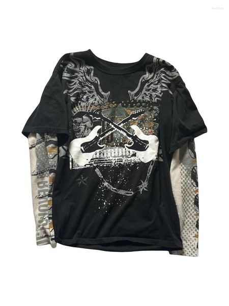 Damen T -Shirts düstere Frauen y2k Fairy Grunge -Hemd Punk Gothic ästhetische Vintage T -Shirt Top Langschläfe Grafikdruck Baggy T -Shirts