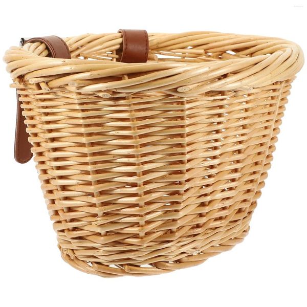 Geschirrsets Wicker Bike Basket Rattan Hand gewebt vordere Lenker abnehmbares Zubehör (Oval)