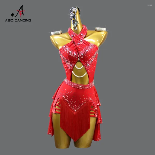 Abbigliamento da palco abito latino danza da ballo abbigliamento per la linea della gonna da ballo da donna con competizione costume outfit samba abita ragazza sport palla