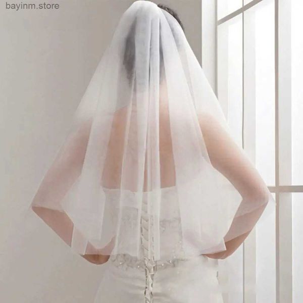 Jóias de cabelo de casamento barato véu de casamento curto com pente de corte 2 camadas 2 camadas Acessórios da Mariage 2024