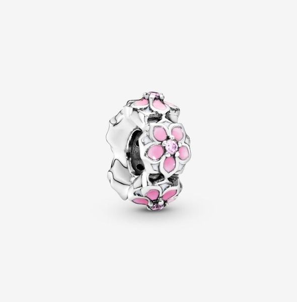 Nova chegada 100 925 Sterling Silver Pink Magnolia Spacer Charm Fit Original European Charm Bracelet Jewelry Acessórios4227349