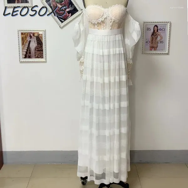 Вечеринка платья женская белая лифчик с длинным рукавом платье сетки вечер сексуальные наряды фестиваль свадьба винтажная женщина одежда
