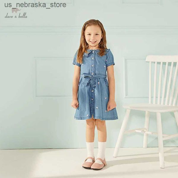 Mädchenkleider DK22221973 Daphne Bella Sommer Girls 5y-13y Fashion Cartoon Jeans Kinderkleid Kleid Süße Boutique Kleid Kinderkleid Lolita Kleidung Q240418