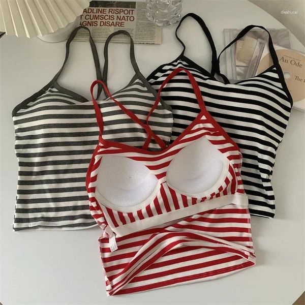 Camisoles Tanks Korea Style Colorblock Striped Camisole weibliche Sommerkreuzgurt in Bra Omighty Camis Frauen Skinny Tank Top Drop eingebaut