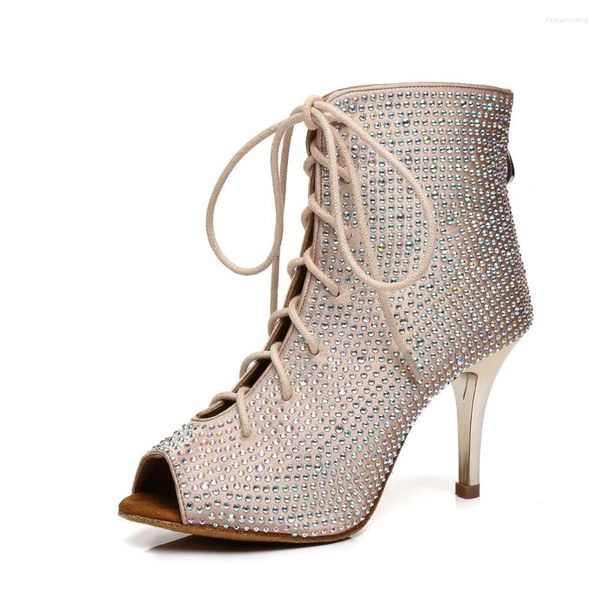 Dance Shoes 2024 Fashion Women Boots Summer Crystal Crystal Rhinestones Sexy Latino Latino-Up Metal