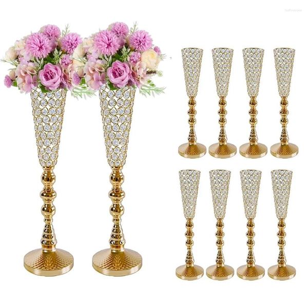 Vasos 4pcs/lote decoração em casa Stand Gold Crystal Mesa de casamento Vaso central de metal alto para eventos de festa aniversário