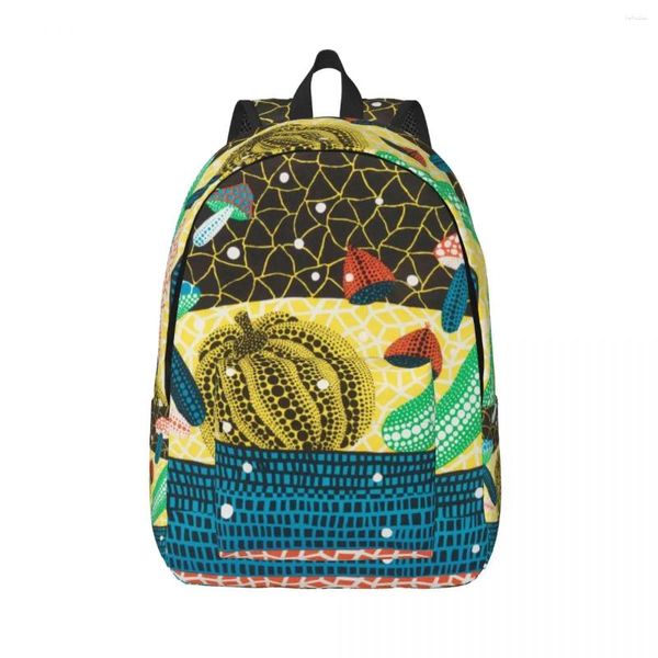 Backpack 3D Impressão abstrata Arte Yayoi Kusama Tela para meninos meninas Pumpkin College School Sacos de viagem Men Women Bookbag