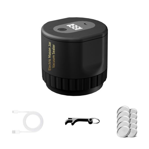 Портативный камерный вакуумный герметик для прозрачной стеклянной банки, мини -винтажный пластиковый вакуумный вакуумный вакуум с 10 ПК, крышка белой/черной настраиваемой