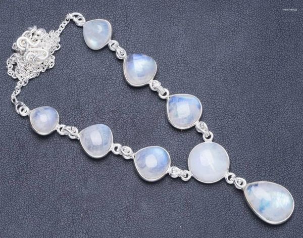 Correntes naturais arco -íris Moonstone feita artesanal exclusiva 925 colar de prata esterlina 17.25 1 