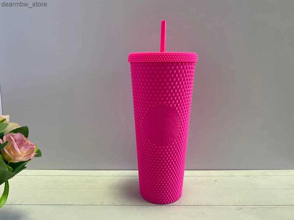Su Şişesi Starbucks Tumded Tumbrs 710ml Plastik Kahve Kupa Parlak Elmas Yıldızlı Saman Kupası Durian Cups Hediye Ürün