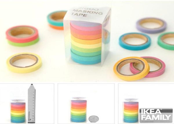 10 pcsset Regenbogen Feste Farbe Japanische Maskierung Washi -Tapes Kleber Papierklebebandkleber Druck DIY Scrapbooking 2016 Dekor Washi 6281866