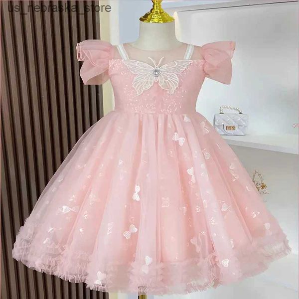 Mädchenkleider Girls Party Kleid Sommer Elegantes Prinzessin Kleid süßes Schmetterlingskleid und Bogen 1-11 Jahre Kinder Geburtstagsfeier Kleidung Q240418