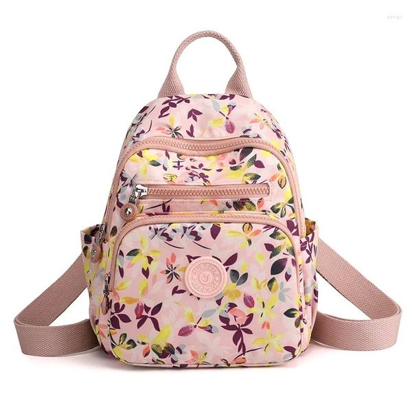 Schulbeutel Frauen Blumendruck Mochilas Luxus Nylon Reisebudelsack anmutiger Telefon Geldbeutel Tezak kleine Mini -Rucksäcke für Mädchen