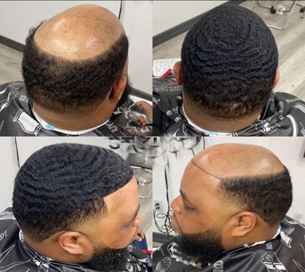 Wigs Skin Afro 10mm intreccia la sua unità Black Man Mash Toupee Capelli umani Wigs Macchina ricci stravaganti Made7519833