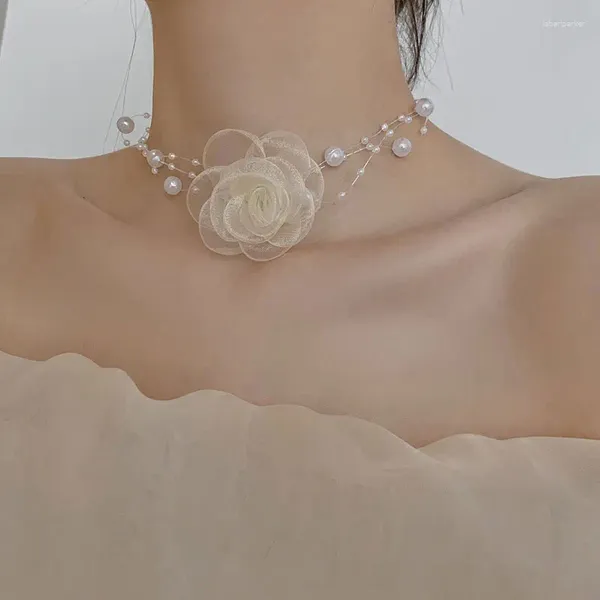 CHOKER CHOKER Romantic Flower Pearl Necklace per donne ragazze carine dighi di gioielli di moda camelia