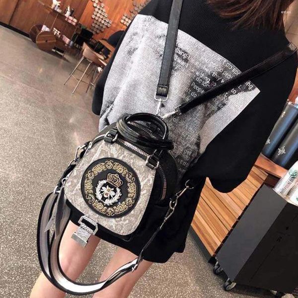 Schultaschen # 1152b # modische Diamant -Rucksack Crossbody Triple Use Women's Bag Weiches Leder gestickt