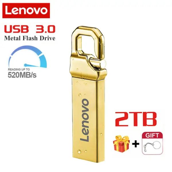 Kartlar Orijinal Lenovo 2TB 1TB USB Flash Drive Metal Metal Gerçek Kapasite Bellek Çubuğu Yüksek Hızlı Flash Bellek Altın Hediye Flash Disk