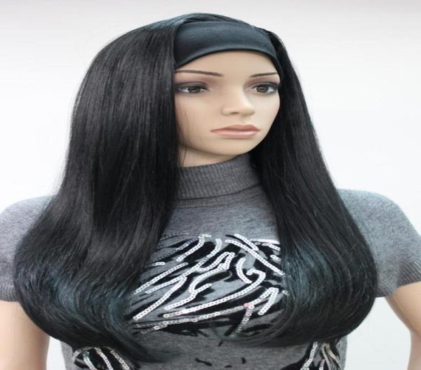 HIVISION 2017 New Fashion 34 WIG с повязками с повязками Jet Black Straight Synthetic Women039s Half Hair Wigs19694818741964